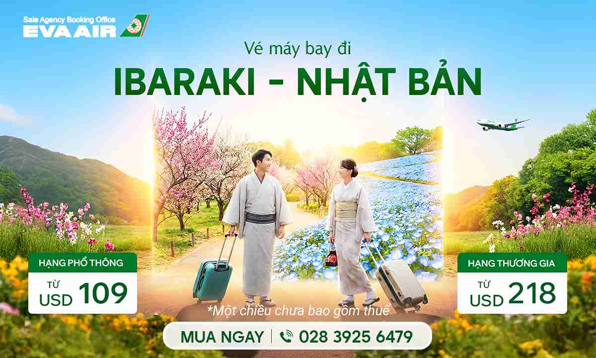 Vé máy bay đi Ibaraki giá rẻ – Chính hãng EVA Air 5 sao