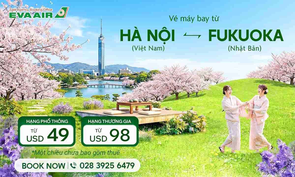 Vé máy bay Hà Nội đi Fukuoka giá rẻ chỉ từ 49 USD