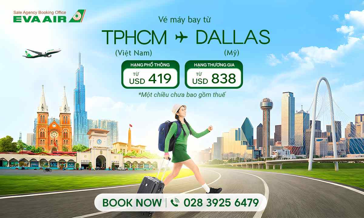 Vé máy bay từ TP.HCM đi Dallas giá rẻ – EVA Air